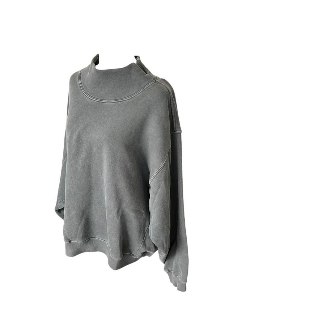 Joah Brown Gray Cropped Turtleneck Sweatshirt Oversized Cotton M/L - Picture 3 of 6